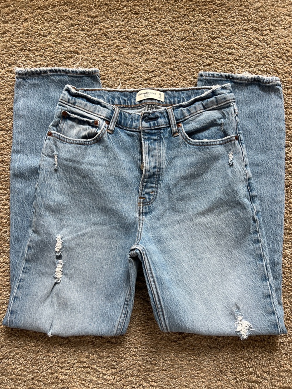 Abercrombie & Fitch The Dad High Rise Button Fly Jeans | Destroyed | Size 28/6R